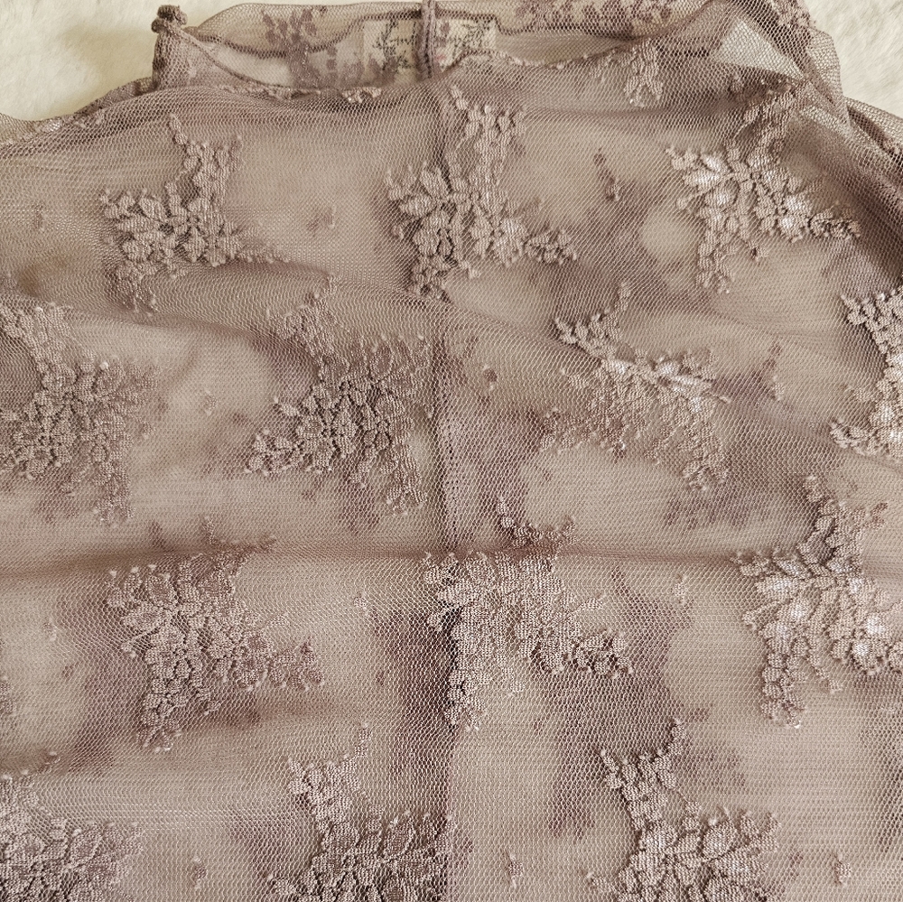 Free People Mauve Sheer Floral Lace Long Sleeve Top - Picture 3 of 5
